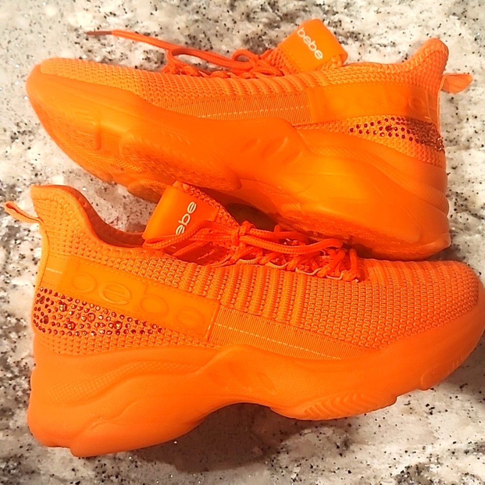 New (w/o tag or box) BEBE ANALIA SNEAKERS - Orfly (ORANGE) + crystals